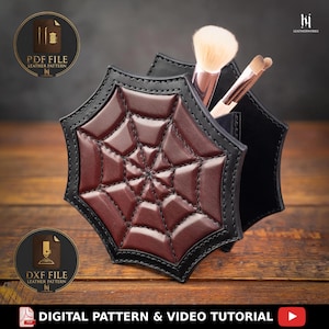 Gothic Coffin Pen Caddy Leather Pattern,  Spider Web Makeup Holder Template PDF DXF SVG, Leather craft template, DiY Goth Desk Decor