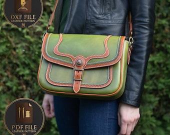 Leather Satchel Bag Pattern, "Zig Zag" Design, SVG DXF PDF Files, Laser Cut Template, Hand Stitching Crossbody Bag