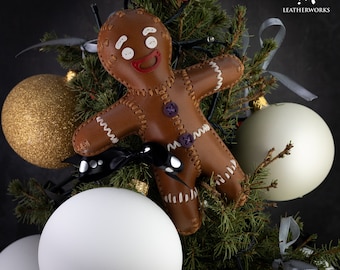 Gingerbread Man Pincushion Pattern - Leather Gingerbread Man Christmas decor -DIY Gingerbread Man - Leaher Template PDF