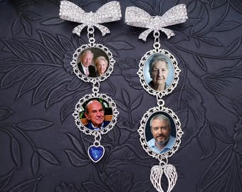 Memorial Wedding Bouquet Photo Charm, Brooch Pin, Wedding Keepsake, Gift for Bride, 1 TO 3 photos, Bridal Shower Gift