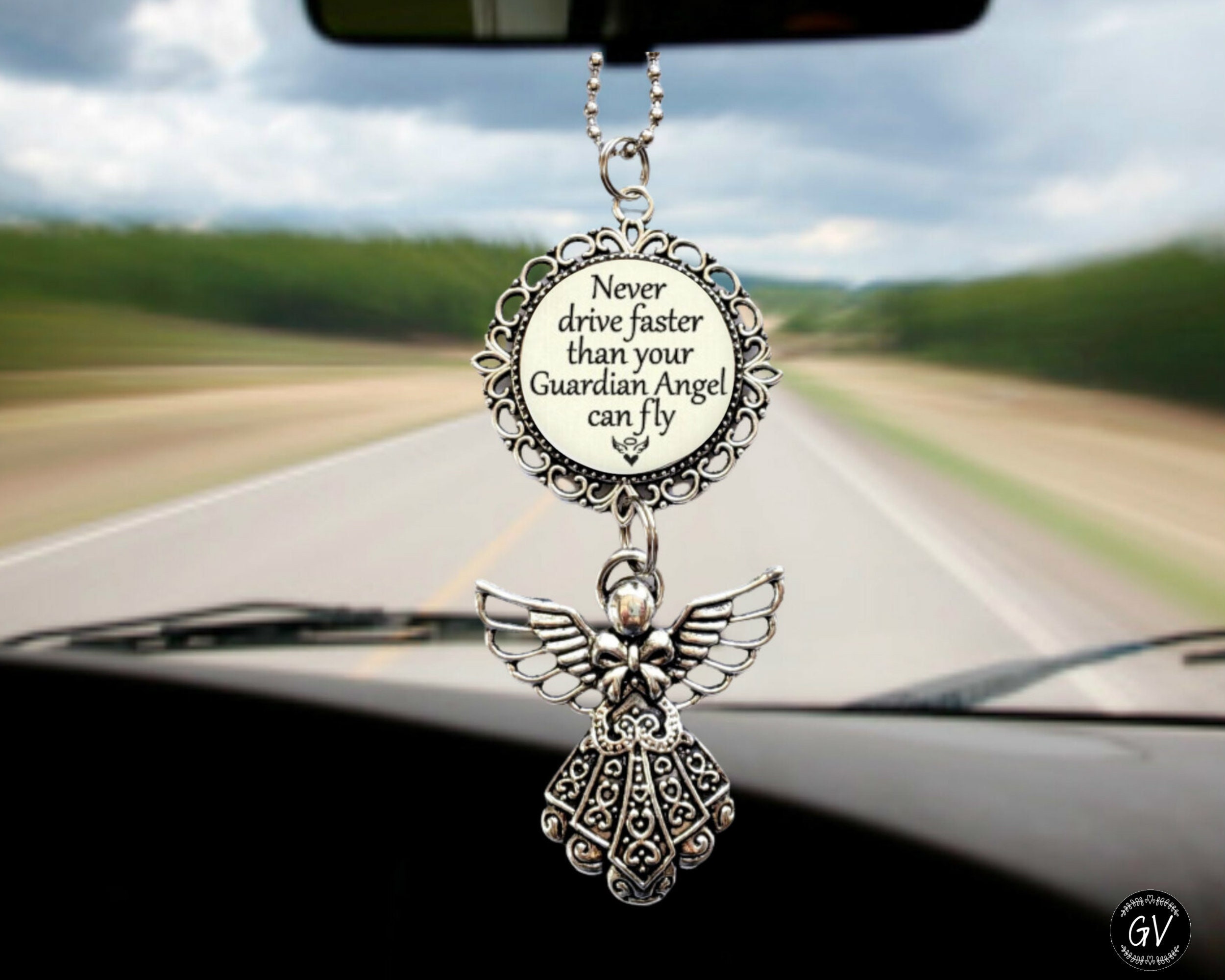 Never drive faster than your guardian angel can fly rear view mirror sale
