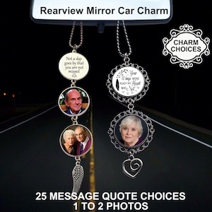 Car Rear View Mirror Photo Picture Memorial Charm Choose Your Own Quote Custom Ornament Hanger Charm Etsy