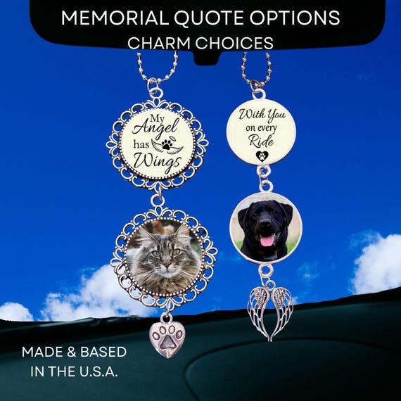 Pet Memorial Memory Car Rear View Mirror Photo Picture Charm, Pet Lover Remembrance Gift, Ornament Hanger Charm