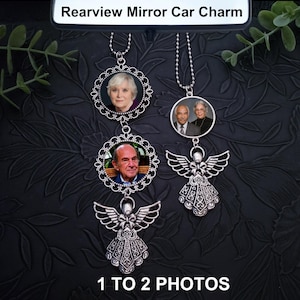 Memorial Photo Picture Rear View Mirror Car Charm, Angel Ornament Hanger, Remembrance Funeral Sympathy Gift, Loved One Photo
