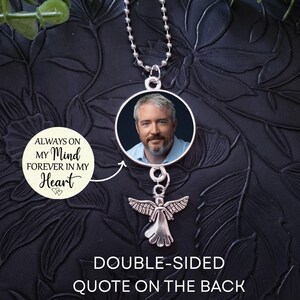 Car Rear View Mirror Photo Memorial Charm, Choose Your Quote, Custom Ornament Hanger Charm, Double Sided Photo Bild 3