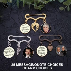 Gift for Groom Boutonniere Memorial Lapel Pin, Bridal Bouquet Charm, Loved One Memory, Mom Dad Charm, Groom Tux Gift, Bouquet Bride Charm