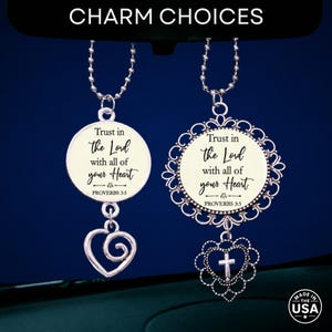 Trust in the Lord with all of your Heart, Rear View Mirror Car Charm, Inspirational Christian Scripture Bible Verse, Graduation Gift