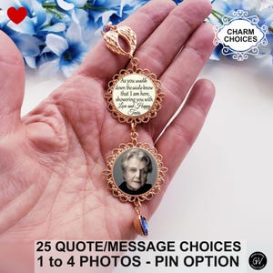 Angel Wings Heart Rose Gold Wedding Bouquet Photo Quote Message Charm, Wedding Keepsake, Gift for Bride, Something Blue, Loved One Charm