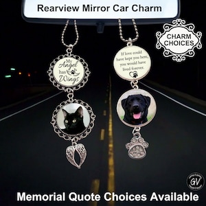Pet Memorial Memory Car Rear View Mirror Photo Picture Charm, Pet Lover Remembrance Gift, Ornament Hanger Charm