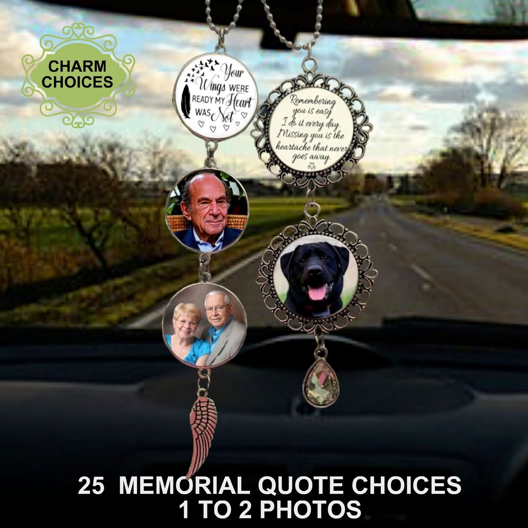 Car Rear View Mirror Photo Picture Memorial Charm, Choose Your Own