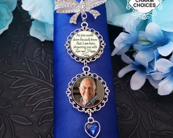 Memorial Wedding Bouquet Bridal Photo Charm - Brooch Pin - Quote Message Charm - Gift for Bride - Something Blue -Loved One Memory