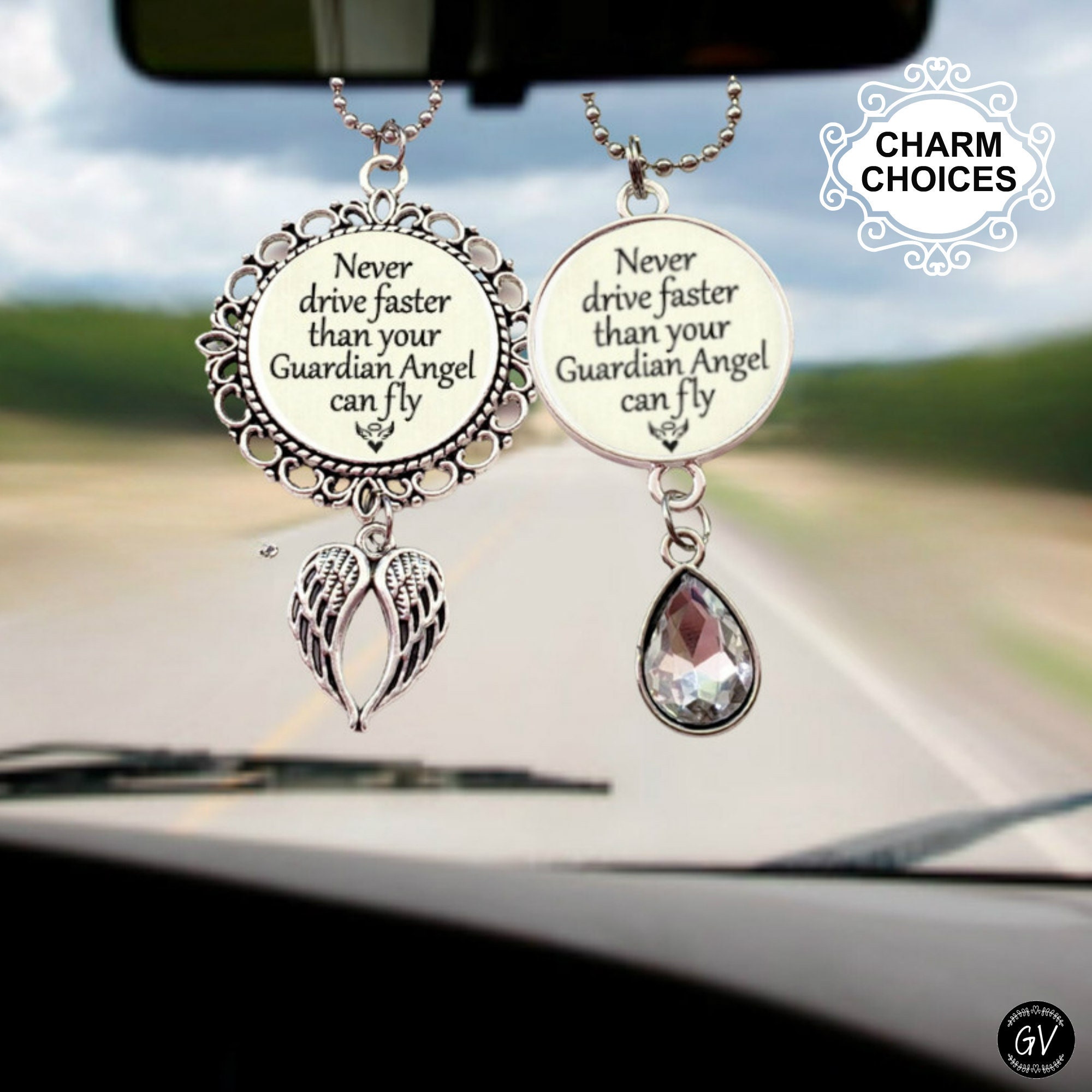 Never Drive Faster Than Your Guardian Angel Can Fly 4 x 3 Wood Rear-View  Mirror Car Charm : : Automotive