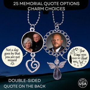 Car Rear View Mirror Photo Memorial Charm, Choose Your Quote, Custom Ornament Hanger Charm, Double Sided Photo