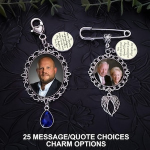 Wedding Bouquet Photo Memorial Charm, Personalized Photo, Wedding Bridal Charm, Loved One Memory, Something Blue, Gift for Bride