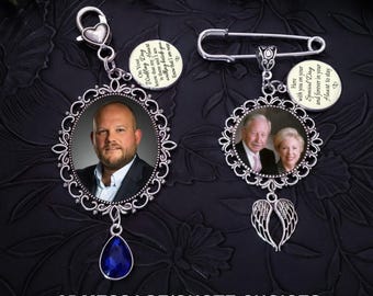 Wedding Bouquet Photo Memorial Charm, Personalized Photo, Wedding Bridal Charm, Loved One Memory, Something Blue, Gift for Bride