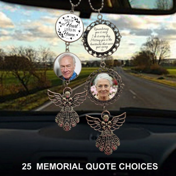 Photo Memorial Charm, Angel Car Rear View Mirror, Choose Your Quote, Car Ornament Hanger Charm, Red Bird Cardinal, Angels Near, Loved one