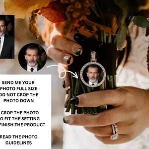 Memorial Wedding Bouquet Photo Memory Lapel Gold Charm, Double Sided, Pin to Attach, Message Choice, Bride Groom Gift, Loved One Memory image 2