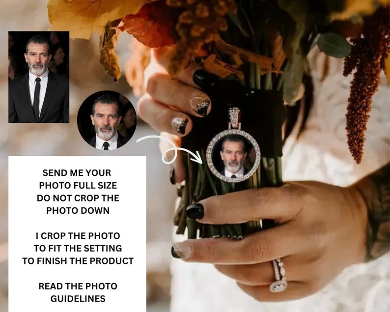 Memorial Wedding Bouquet Photo Memory Lapel Gold Charm, Double Sided, Pin to Attach, Message Choice, Bride Groom Gift, Loved One Memory image 2