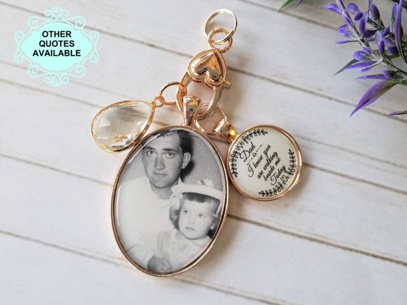 Lace Dangling Oval Photo Wedding Bouquet Charm w// Guardian Angel