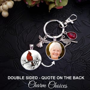 Porte-clés avec photo oiseau rouge cardinal, double face, cadeau funéraire en souvenir d'un être cher, porte-clés à breloques personnalisé, pierre de naissance