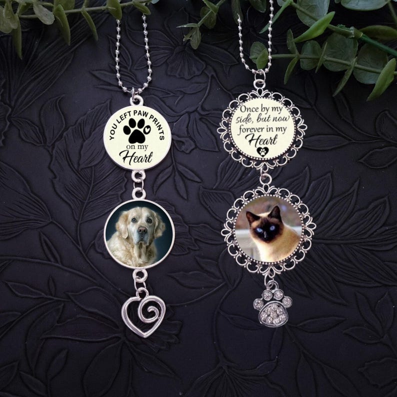 Pet Memorial Photo Car Hanging Charm, Quote Choices, Pet Loving Memory Remembrance Gift for Rear-View Mirror image 2