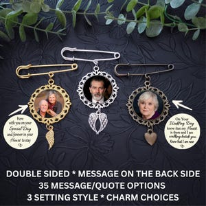 Groom Lapel Boutonniere Photo Pin, Double Sided, Photo Brooch, Bridal Bouquet Wedding Picture Charm, Bride Groom Gift, Wedding Day Gift