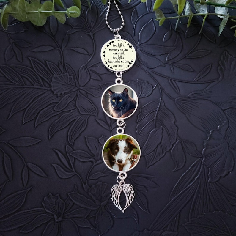 Pet Memorial Photo Car Hanging Charm, Quote Choices, Pet Loving Memory Remembrance Gift for Rear-View Mirror image 9