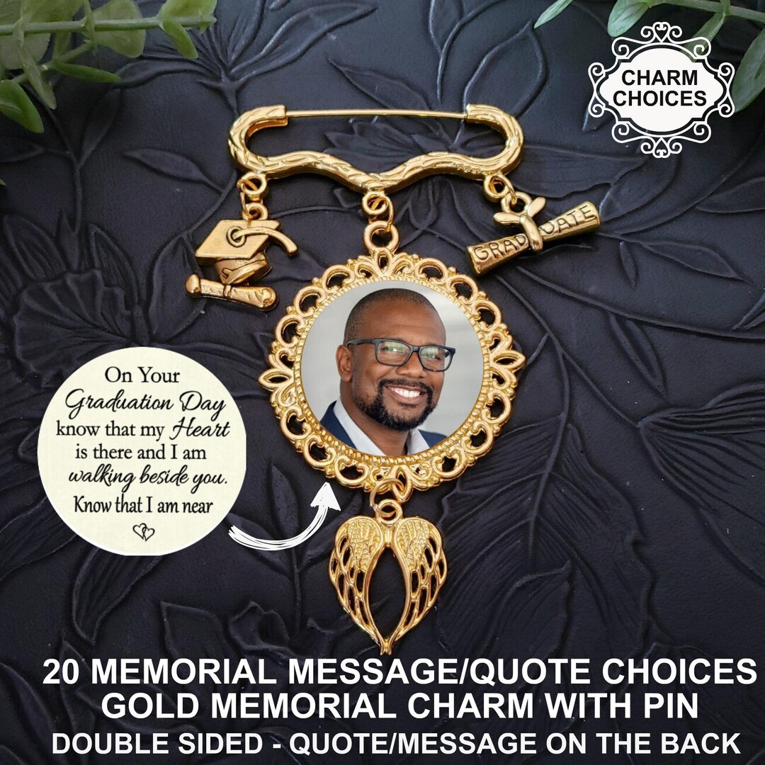 Graduation Memorial Photo Gown Charm Pin, Gold, Double Sided, Quote ...