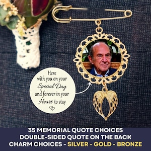 Groom Lapel Boutonniere Photo Pin, Double Sided, Photo Brooch, Bridal Bouquet Wedding Picture Charm, Bride Groom Gift, Wedding Day Gift
