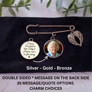 Photo Memorial Lapel Boutonniere Pin, Double Sided, Message Charm, Wedding Charm, Graduation Photo Pin, Groom Gift from Bride Wedding Day