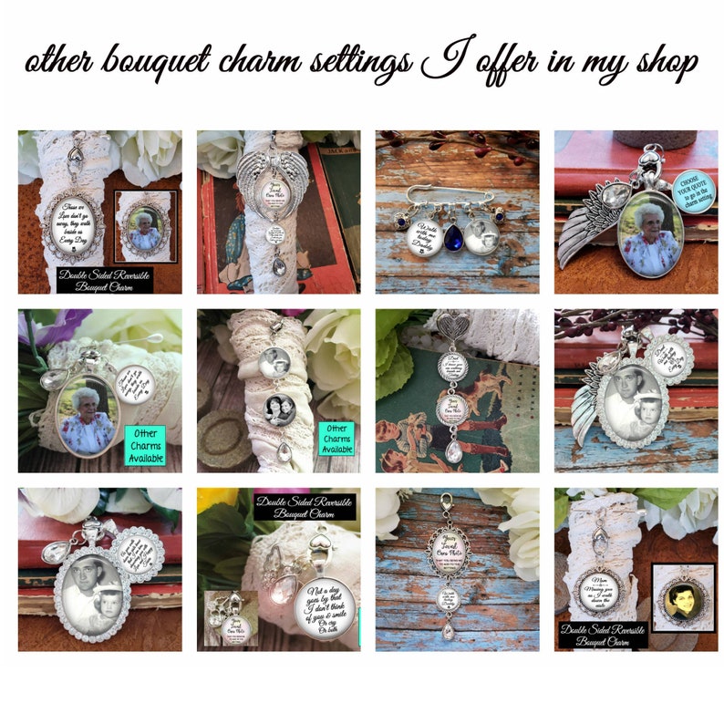 photo placement options Wedding Bouquet Memorial Photo Charm wedding date charm Walk With Me Today Daddy