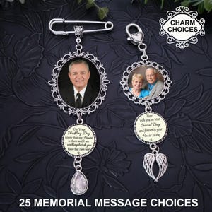 Memorial Bouquet Photo Bridal Wedding Charm, Pin or Clasp to Attach, Loved One Memory, Something Blue, Gift for Bride, Quote Message