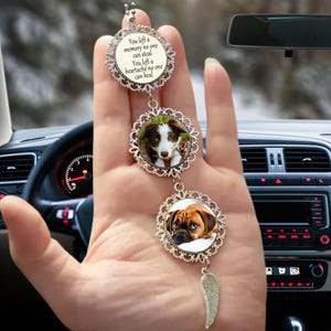 Pet Memorial Photo Car Hanging Charm, Quote Choices, Pet Loving Memory Remembrance Gift for Rear-View Mirror image 3