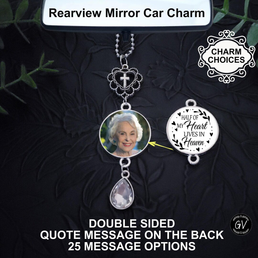 Memorial Car Rear View Mirror Photo Charm, Quote Message Options ...