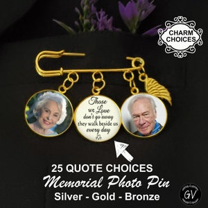 Gift for the Groom, Photo Wedding Bouquet Boutonniere Lapel Pin Charm, 2 Photos, Wedding Keepsake, Bride Groom Gift, Graduation Photo Pin