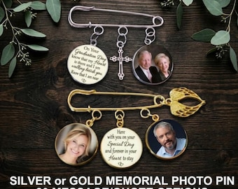 Graduation Memorial Photo Gown Charm Pin, Silver, 1 or 2 photos, Pendant for Gown Graduation Ceremony, Gift for Graduate