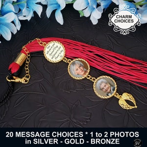 Graduation Tassel Memorial Photo Charm, Message Quote, Pendant for Cap and Gown Graduation Ceremony, 1 to 3 photos, Gift for Graduate