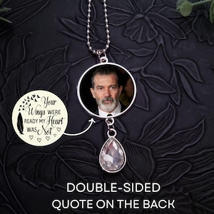 Car Rear View Mirror Photo Memorial Charm, Choose Your Quote, Custom Ornament Hanger Charm, Double Sided Photo Bild 10