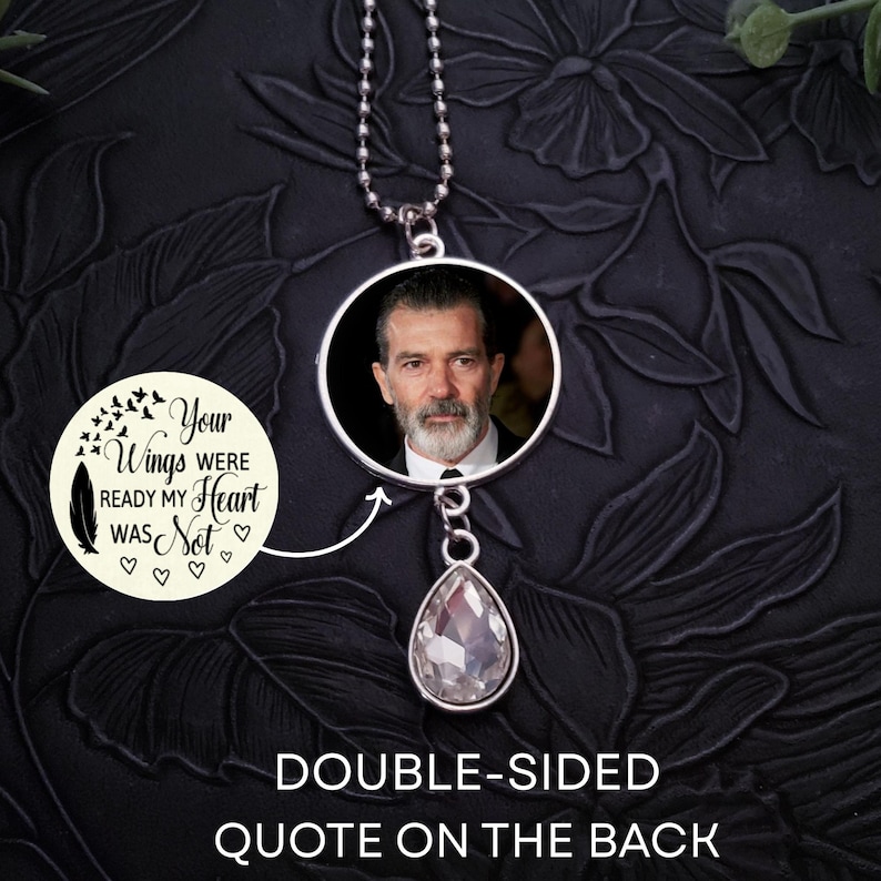 Car Rear View Mirror Photo Memorial Charm, Choose Your Quote, Custom Ornament Hanger Charm, Double Sided Photo Bild 10