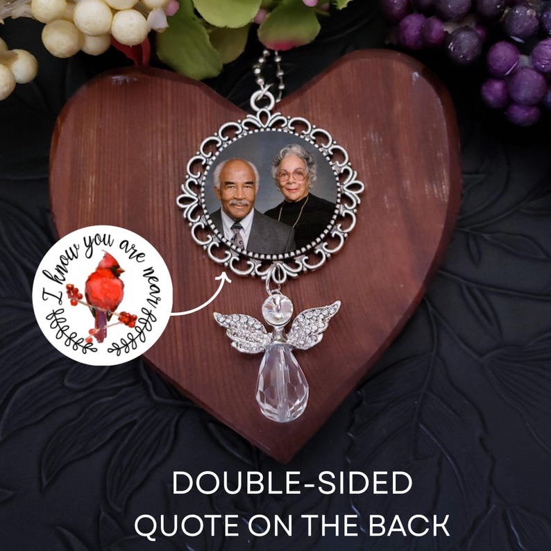 Car Rear View Mirror Photo Memorial Charm, Choose Your Quote, Custom Ornament Hanger Charm, Double Sided Photo Bild 7
