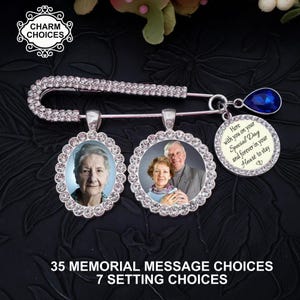 Memorial Photo Wedding Bouquet Charm, Rhinestone Pin to Attach, Gift for the Bride, Boutonniere Groom Lapel Pin, Graduation Pin, Groom Gift