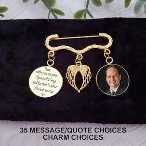 Boutonniere Charm Photo Pin, Lapel Pin, Gold, Photo Brooch, Bridal Bouquet Charm, Photo Pin Charm, Wedding Day Groom Gift