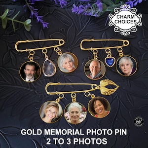 Memorial Photo Wedding Bouquet Pin Lapel Boutonniere Gold Charm, Wedding Keepsake, Bride Groom Gift, Gift for the Groom, Graduation Pin