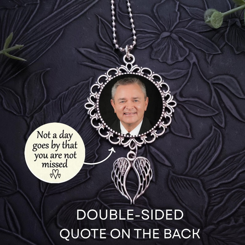 Car Rear View Mirror Photo Memorial Charm, Choose Your Quote, Custom Ornament Hanger Charm, Double Sided Photo Bild 6