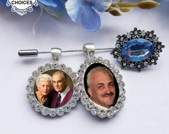Wedding Memorial Bouquet Photo Bridal Charm, Something Blue Pin to Attach, Gift for the Bride, Boutonniere Groom Lapel Pin, Loved One Memory