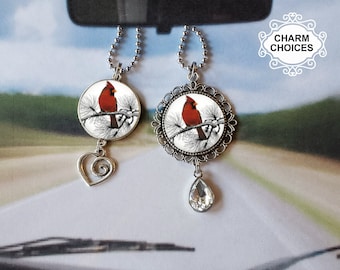 Red Bird Cardinal, Rear View Mirror Memorial Charm, Car Ornament Hanger, Gift for a Loved one, Funeral Sympathy Memorial