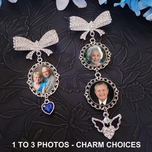 Memorial Wedding Bouquet Photo Charm, Brooch Pin, Wedding Keepsake, Gift for Bride, 1 TO 3 photos, Bridal Shower Gift