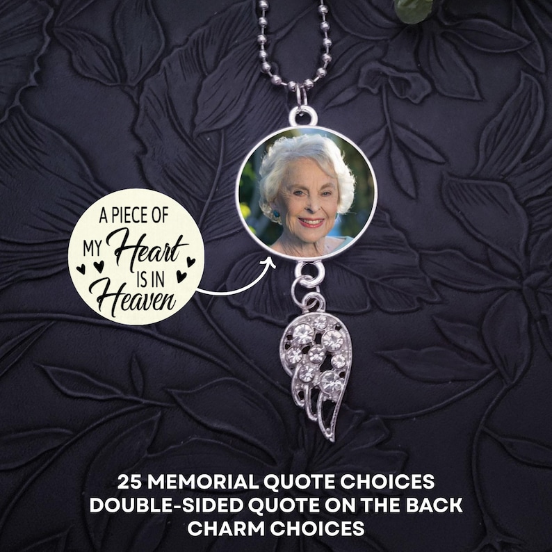Car Rear View Mirror Photo Memorial Charm, Choose Your Quote, Custom Ornament Hanger Charm, Double Sided Photo Bild 13