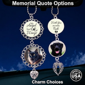 Pet Memorial Photo Car Hanging Charm, Quote Choices, Pet Loving Memory Remembrance Gift for Rear-View Mirror
