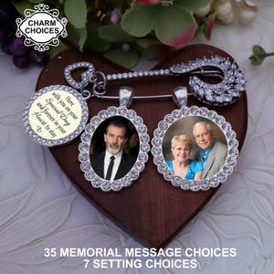 Memorial Photo Wedding Bouquet Charm, Rhinestone Pin to Attach to Bouquet, Gift for the Bride, Boutonniere Groom Lapel Pin, Groom Gift